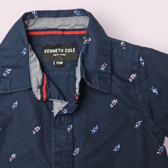 Kenneth Cole Boys 12 Months Button Down Shirt Short Sleeve Navy Blue - Picture 2 of 3